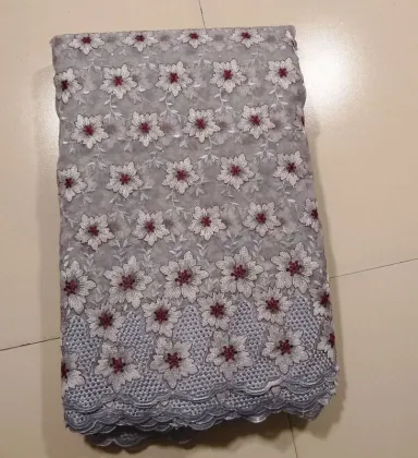 Grey Organza Lace Fabric With Flower Pattern