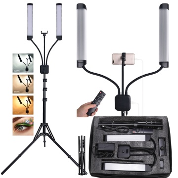 Professional Double Arm Barber Floor Lamp with Ring Light and Tripod Stand for Nail Salon