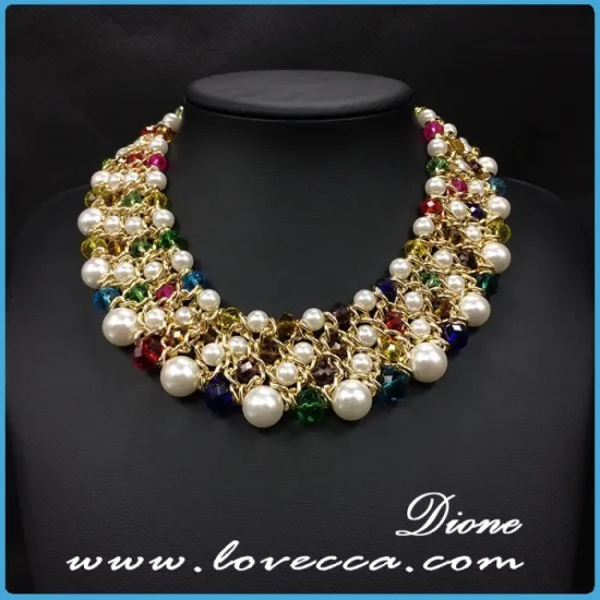 New glass stone bib beaded statement necklace