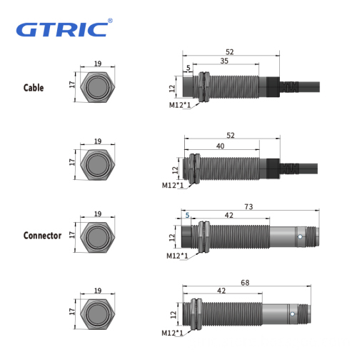 GTRIC M12 Series: 12V Non-Contact 3-Wire NPN IP67 Metal Inductive Proximity Sensor