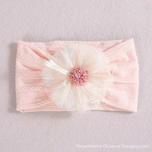 Hot Sale European Style Baby Jacquard Headband with Nylon Flower Decor