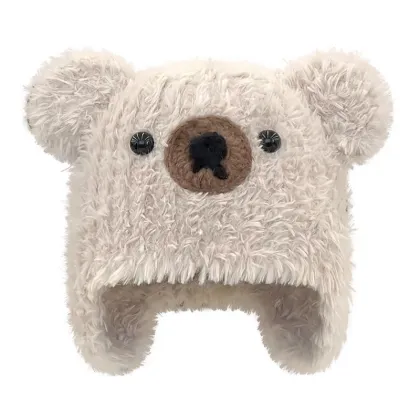 Korean Cute Bear Ear Warm Woolen Hats for Autumn and Winter
