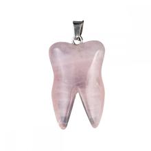 Rose Quartz Tooth Necklace for Women Men Handmade Craved Stone Teeth