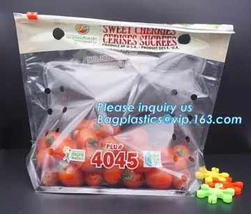 Perforated bag grape bag with air holes, fresh fruit stand up ziplock bag for cherry, OEM zip top Clear BOPP Laminated fruit bag
