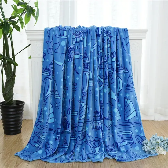 Amazon hot sell korean super soft and warmth 100% polyester printing chunky knitted flannel blanket