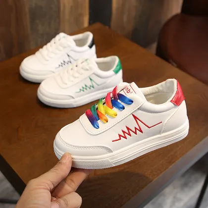 JGSHOWKITO Kids Shoes Children Sneakers Boys Girls Casual Flats Sports Running Sneakers With Colorful Shoelace White Skate Shoes