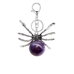 Amethyst 16MM Ball Antique Silver Spider Pendant (47x40mm) Keychain