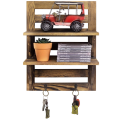 Rustic 2-Tier Wood Wall Mounted Storage Shelf Hooks