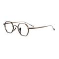 Hexagon Frame Memory Titanium Brown Designer Glasses