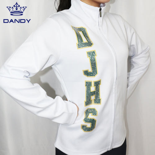 White dance warm up jackets with rhinestones