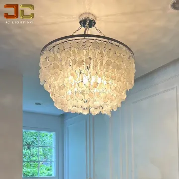 JC LUXU LIGHTING Chrome Finish Custom Mother of Pearl Shells Chandelier Pendant for Dining