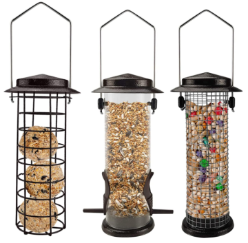 Juego de alimentador de aves al aire libre: tubo de metal y diseño de troncos con tuercas de colgador de acero de 3 piezas impermeables