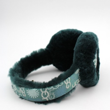 New winter earmuff Jacquard LOGO organic cloth fabric sheepskin hair earmuff