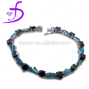 Bulk sale 925 sterling silver man made blue opal bracelet