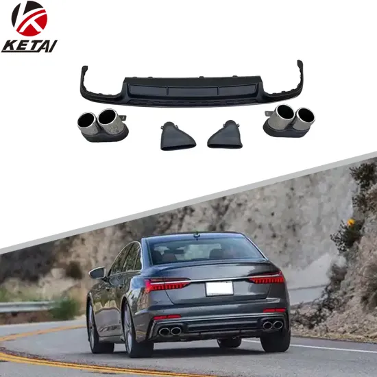 2019+ S-Line S6 Style Rear Bumper Accessories with Stainless Steel Tailpipe for Audi A6