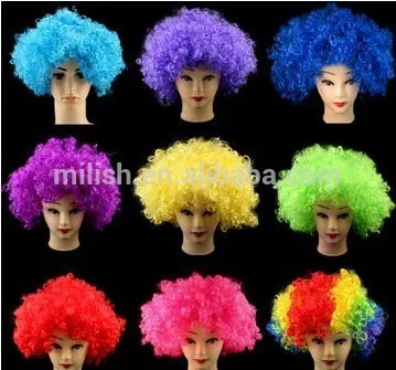 Cheap rainbow colour Football sports Fan Afro Wigs soccer fans wig FBW-0187