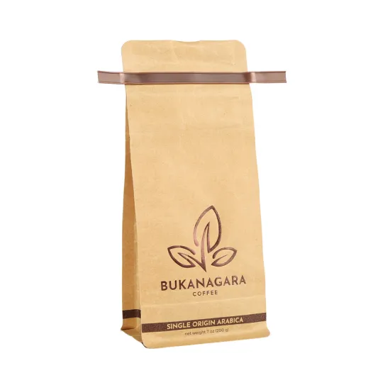 kraft paper flat bottom coffee pouch with TinTie
