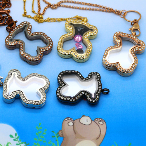 Bear Floating Charms Locket Pendant Jewelry For Children