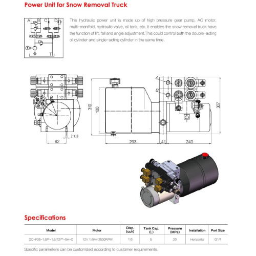 তুষার অপসারণের জন্য সিই সার্টিফাইড হাইড্রোলিক পাওয়ার ইউনিট/প্যাক