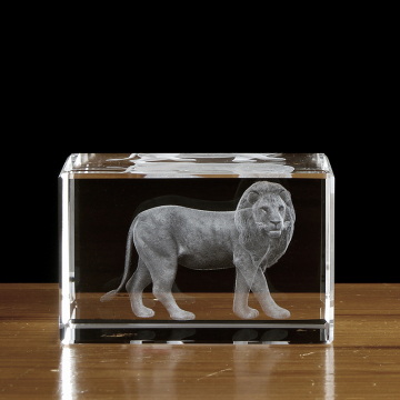 3D Laser Etched Crystal Lion Paperweight - Desk Decoration
