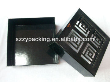 glossy black hollow out box with lid