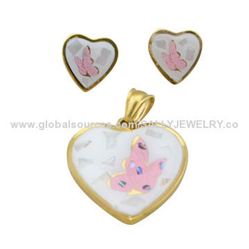 Simply Design Heart-shaped Pendant, Made of Stainless Steel and Shell
