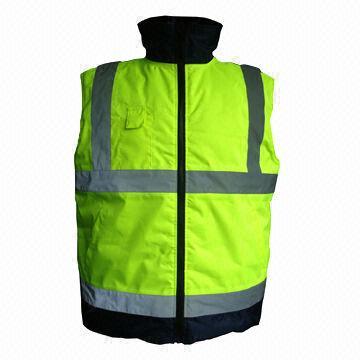 Reflective safety vest with 300D polyester oxford/PU fabric, available in S to XXL sizes