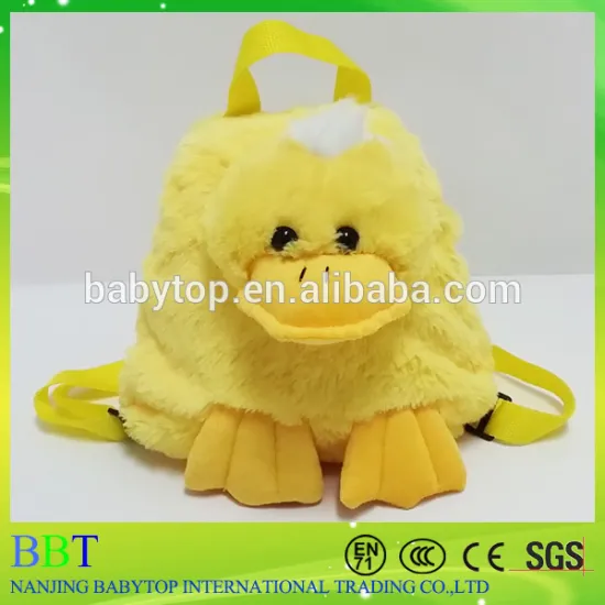 Kids school backpack plush animal toy yellow duck backpack