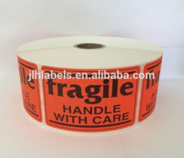 2X3 red fluorescent FRAGILE HANDLE WITH CARE STICKERS