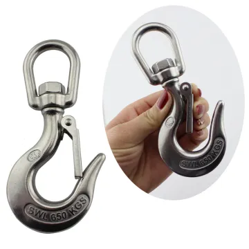 Marine Hardware 304 Stainless Steel Swivel Eye Slip Hook with Safety Latch Lifting Hoisting Crane Chain Hook