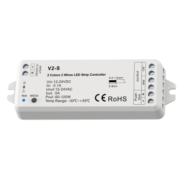 Skydance V2-S 12-24V 2 Wires LED Controller for Dual Color CCT LED Strip