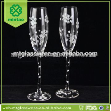 2015 new product hand made fancy christmas snow champagne flutes