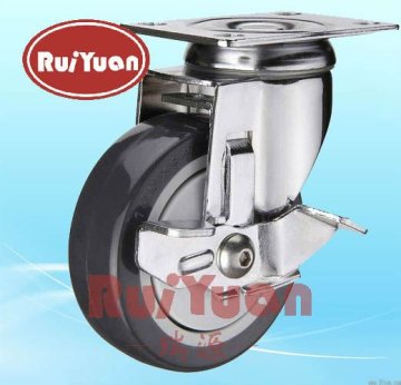 Plastic on PU wheel Side brake stainless steel caster