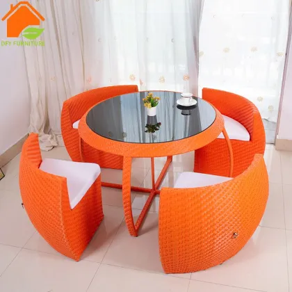 Brown Rattan Storage Patio Table Set - 5 Piece Outdoor Furniture