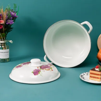 Purple Eternal Rose Cast-Iron Enamel Casserole Table Cookware Pot Set