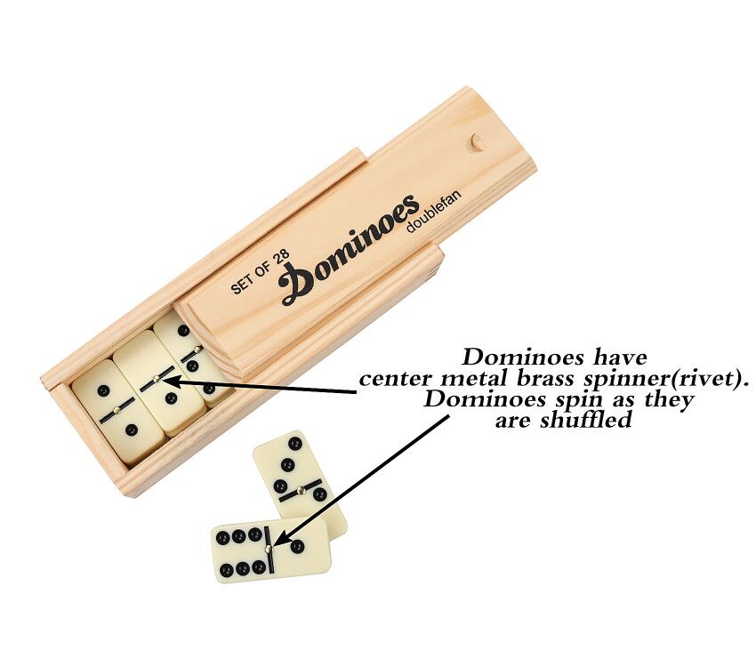 Ivory Plastic Dominoes In Wooden Box