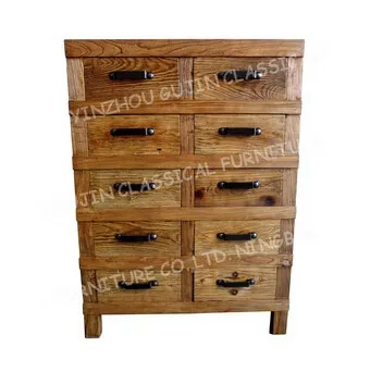 Recycled Elm Furniture 10 Drawer Chest Tallboy Cabinet