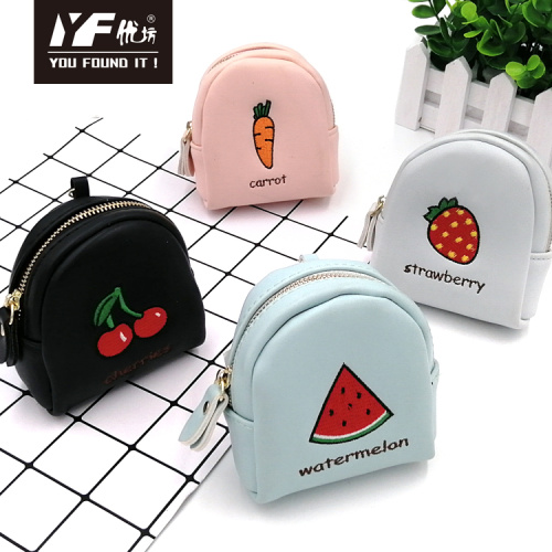 Small Coin Purse Custom embroidery fruit PU coin purse Factory