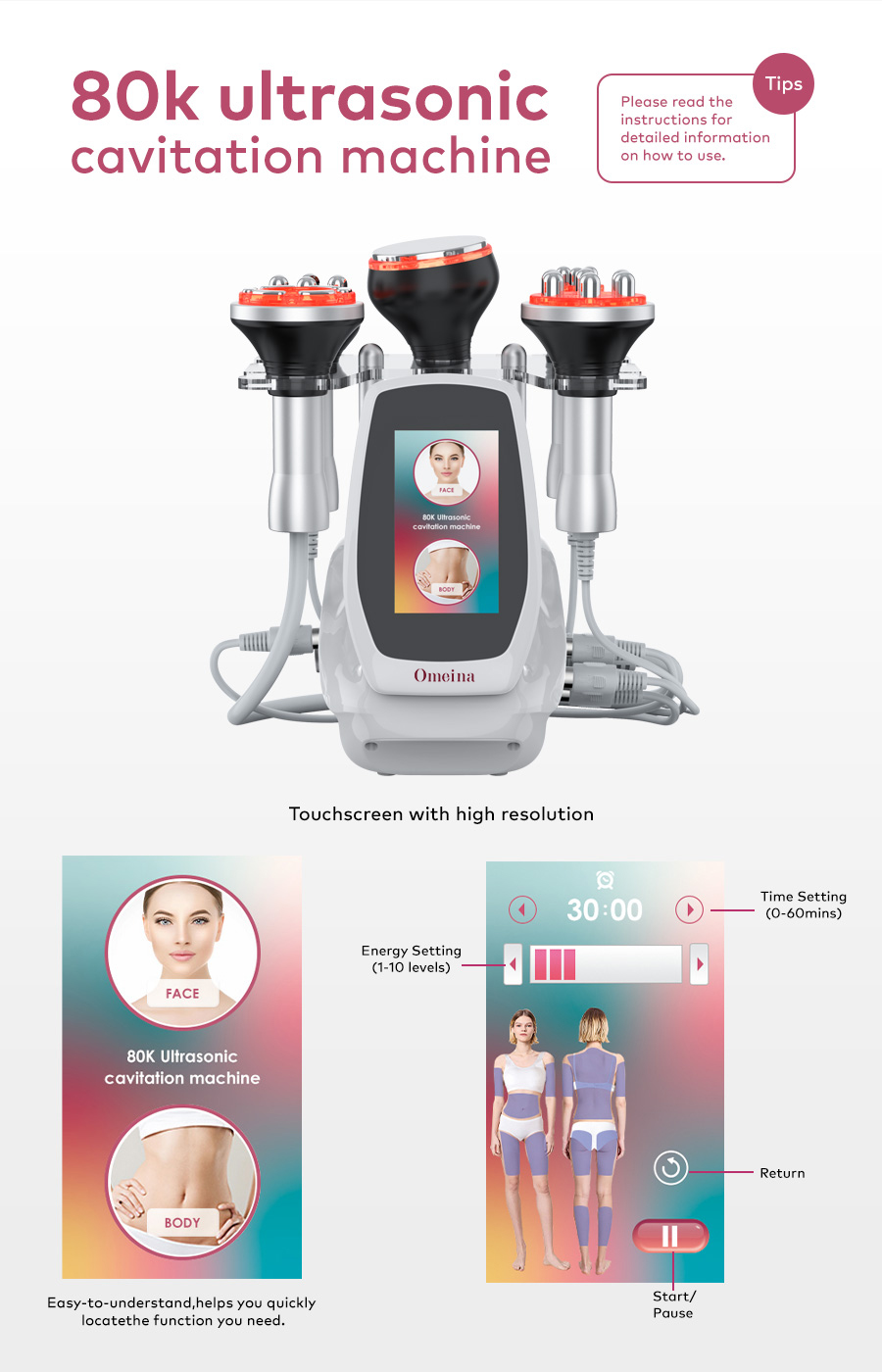 Omeina ultrasonic rf vacuum cavitation machine