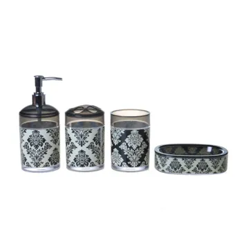 baroque style heat transfer pringting bathroom accessory set PS plastic