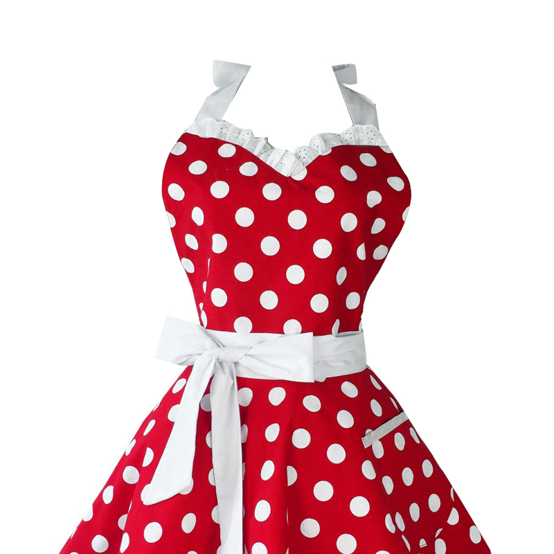 Lovely Sweetheart Red Retro Kitchen Aprons Woman Girl Cotton Polka Dot Cooking Salon Vintage Apron Dress Christmas