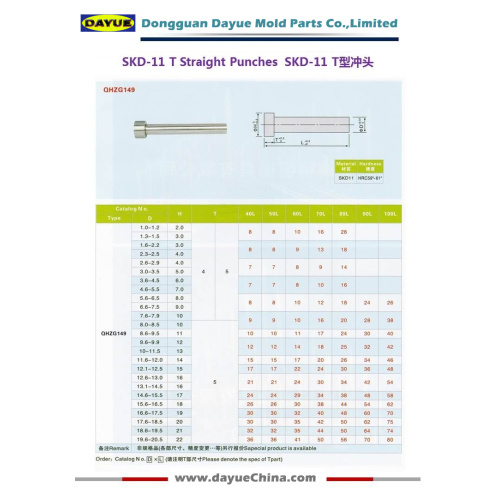 JIS Standart Kalıp Parçaları Düz ​​Yuvarlak Yumruk SKD-11