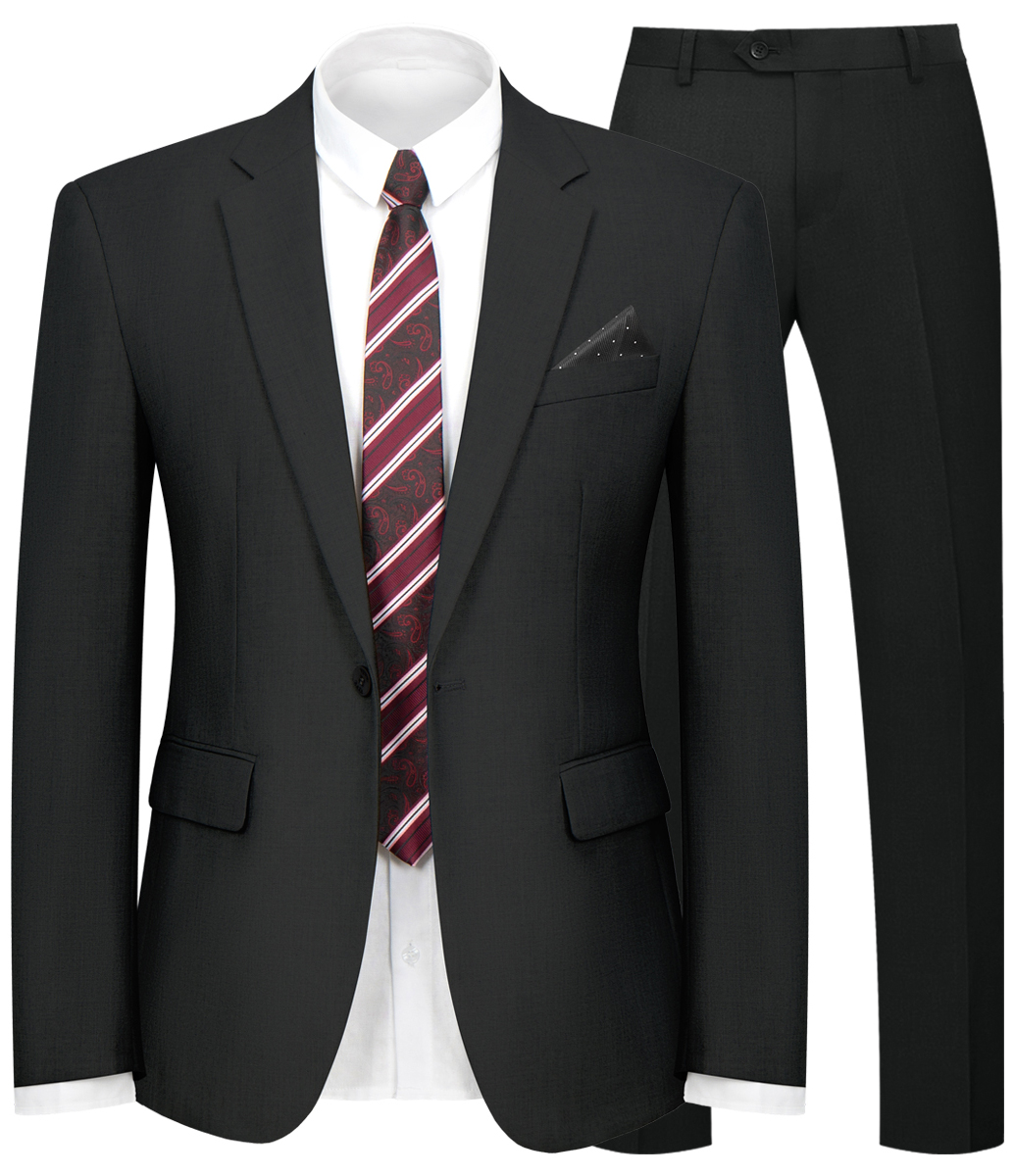 WYWK 2 Piece Men's Suit Wedding Business Party-Black-M