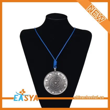 Silver Coin Necklace Blue Chain Coin Pendant Holder Necklace