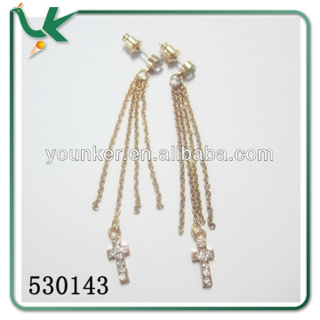 2015 Wholesale Tassel Earring Dangle Cross Earrings Gold ear Tops Designs for Women (530143)