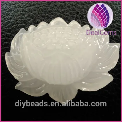 Jade lotus flower pendant and charm for prayer beads and tassel