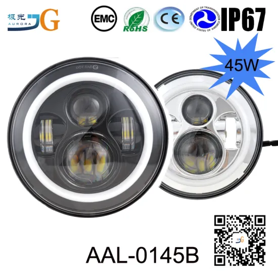 Hi/Low Beam 3600LM 12V 24V 45W 7 Inch Round Led Headlight,7 Inch Led Headlight