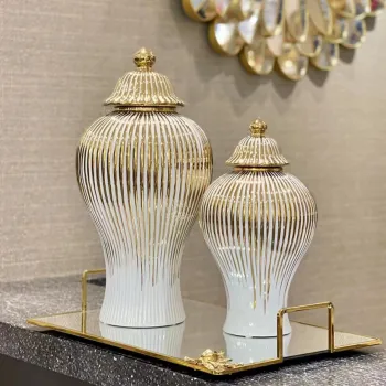 Luxury European Style Modern Design Ginger Jar: Electroplated Ceramic Vase for Home Decoration