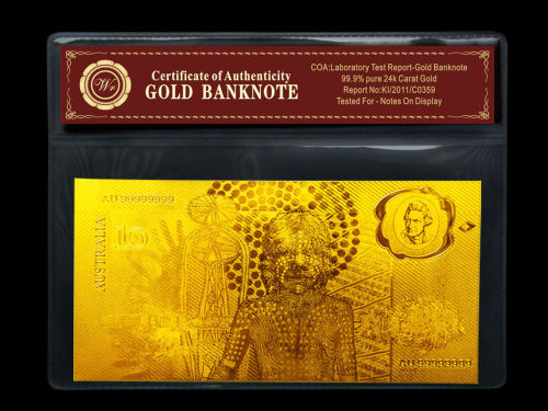 Aud $10 Commemorative Engrave Gold Banknote Plated With Pure 99.9% 24k Gold