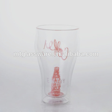 16 oz heat resistance clear double wall glass tumbler with decal
